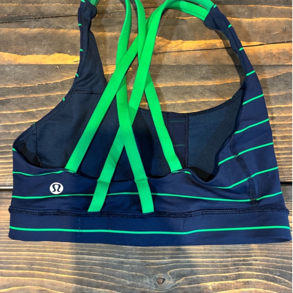 Lululemon Striped Navy and Green Sports Bra - Picture 3 of 6